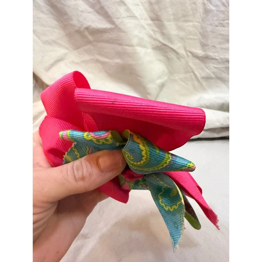 Kids Hot Pink and Teal Paisley Grosgrain Hair Bow Alligator Clip